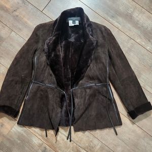 Max Mara Weekend Suede Brown Fur Lined Leather Jacket